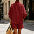 thumbnail image 4 of Cotton Linen Sets for Women 3/4 Sleeve Top Shorts Set Casual Summer Loungewear Set Beach Outfit, 4 of 4