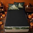 thumbnail image 4 of Erosebridal Spooky Ghost Zipper Queen Comforter Set with Fitted Sheet and 2 Pillowcases, Cute Daisy Zipper Bedding Set for Boys Girls, Green Off White, Black Reversible, 4 of 7