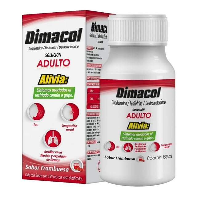 Dimacol Guaifenesina, Fenilefrina, Dextrometorfano adulto sabor frambuesa 150 ml