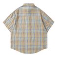 thumbnail image 4 of XDZJLR Mens T Shirts Summer Plaid Short Sleeved Lapel Stand Collar Button Down With Pocket Tops, 4 of 5