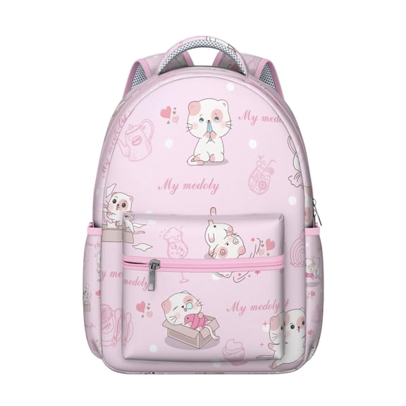 Watercolor Cat Artwork Student School Backpack with Hand-drawn Cat Graphic and Cat Lover Gift Pattern Design