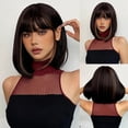 thumbnail image 1 of Peluca de cabello sintético con flequillo para mujer, cabellera corta Bob, color marrón claro, liso, Natural, resistente al calor, Cosplay diario, 1 of 4