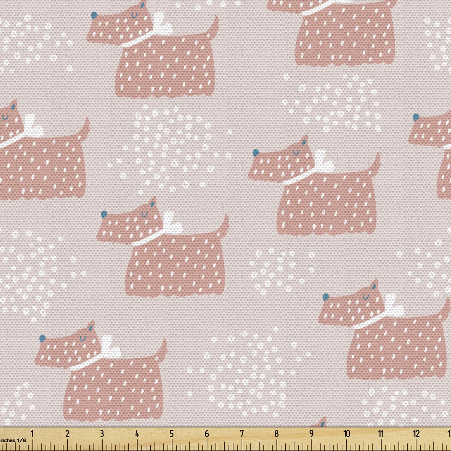 Dog Fabric by the Yard, Scandinavian Pattern with Abstract Puppy Dogs