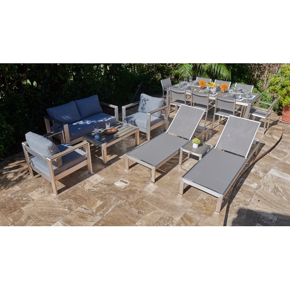 Belvedere Combination Furniture for Outdoor – Patio Furniture Set with Loveseat Set, Eight-seat Dining Set, and Chaise Lounge Set (16-Piece)