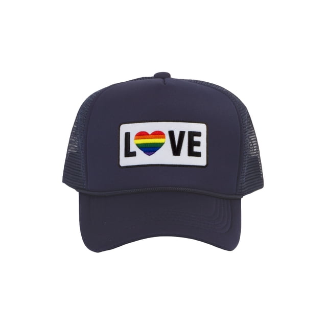 Gravity Threads LGBTQ+ Love Rainbow Heart Patch Trucker Hat - Navy