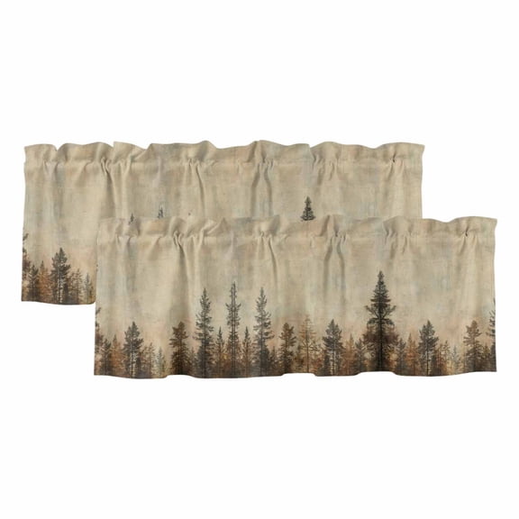 Brown Forest Valances for Windows, Vintage Tree Farmhouse Botanical Light Filtering Kitchen Curtains, Rod Pocket Window Valance Curtains for Living Room Bedroom, 42" W x 12" L, 2 Panels