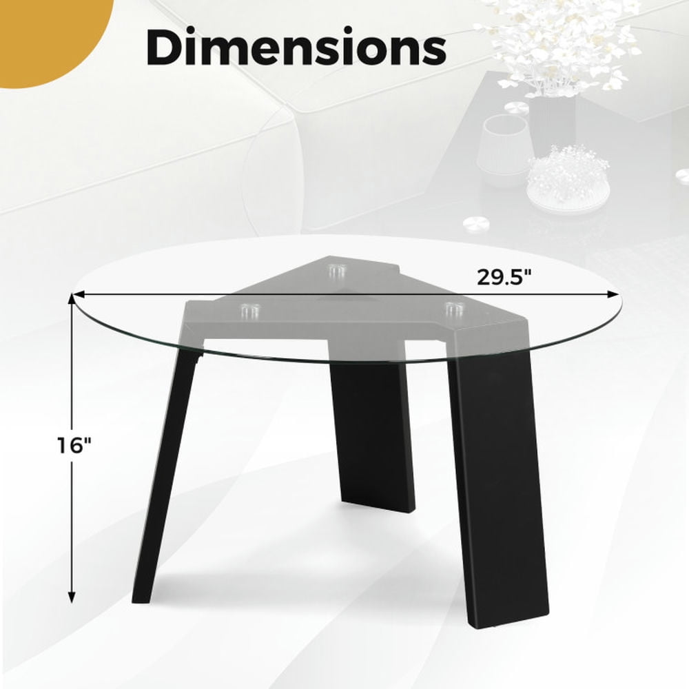 Finihen Coffee Table, Glass Coffee Table, 29.5 Inch Round Glass Coffee Table with Solid Rubber Wood Legs, for Living Room Home Office Small Space, Black Finihen Coffee Table, Glass Coffee Table, 29.5 Inch Round Glass Coffee Table with Solid Rubber Wood Legs, for Living Room Home Office Small Space, Black