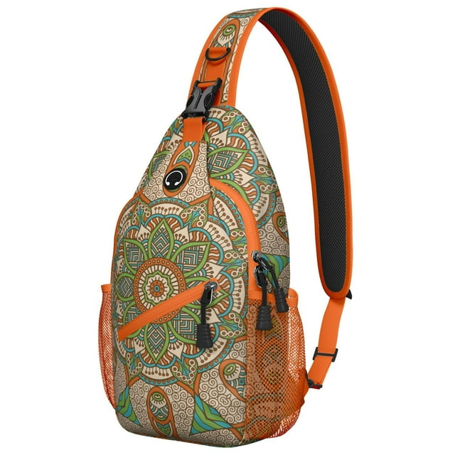 Tribal Boho Mandala Shoulder Backpack Folk Style Geometric Sacred Symbolic Design Durable & Comfortable for Hiking, Climbing, Urban Use