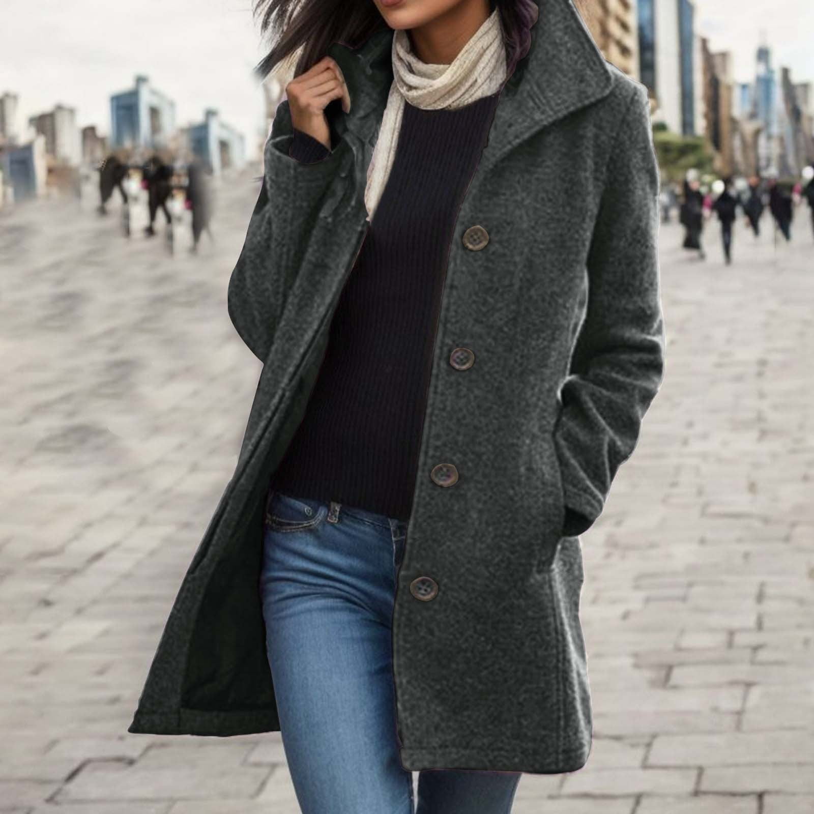 Grey Wool Wool Coat Petite Womens 2025 Women's Solid Color Womens