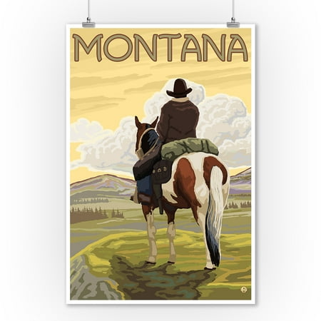 - Montana - Cowboy & Horse - Lantern Press Artwork (9x12 Art Print, Wall Decor Travel Poster)