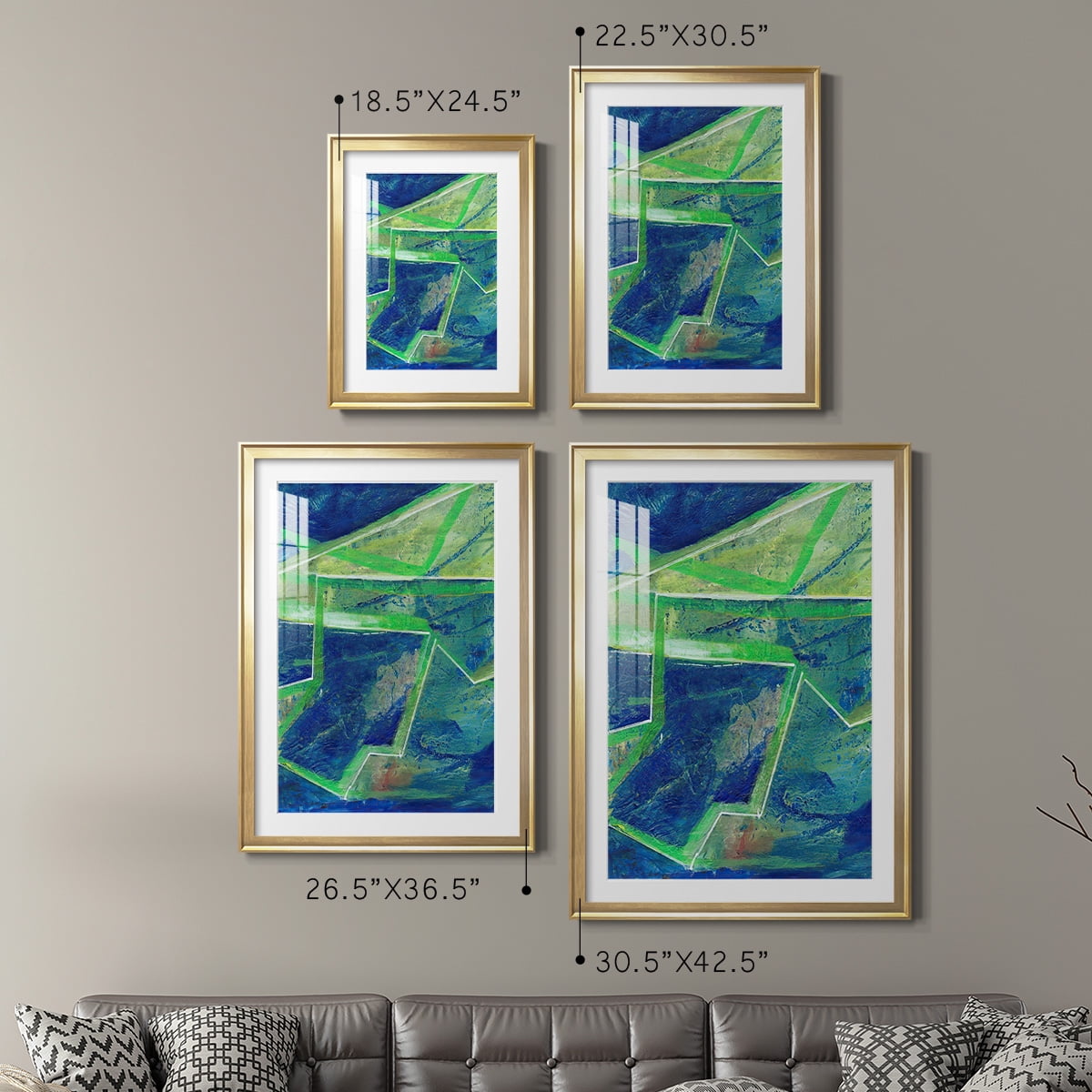 Wexford Home Geometric in Cool I Premium Framed Print, 18.5" x 24.5" - Ready to Hang, Gold (Set of 2)