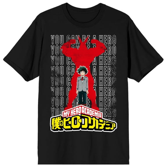 My Hero Academia Izuku & All Might Silhouette Crew Neck Short Sleeve Men's Black T-shirt-Medium