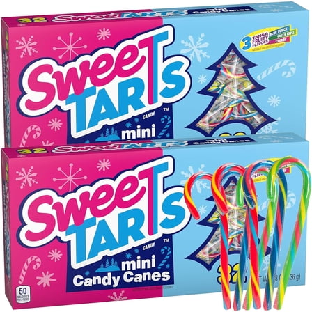 SweeTarts Mini Candy Canes, Fruity Holiday Treats, Individually Wrapped, 2 Pack