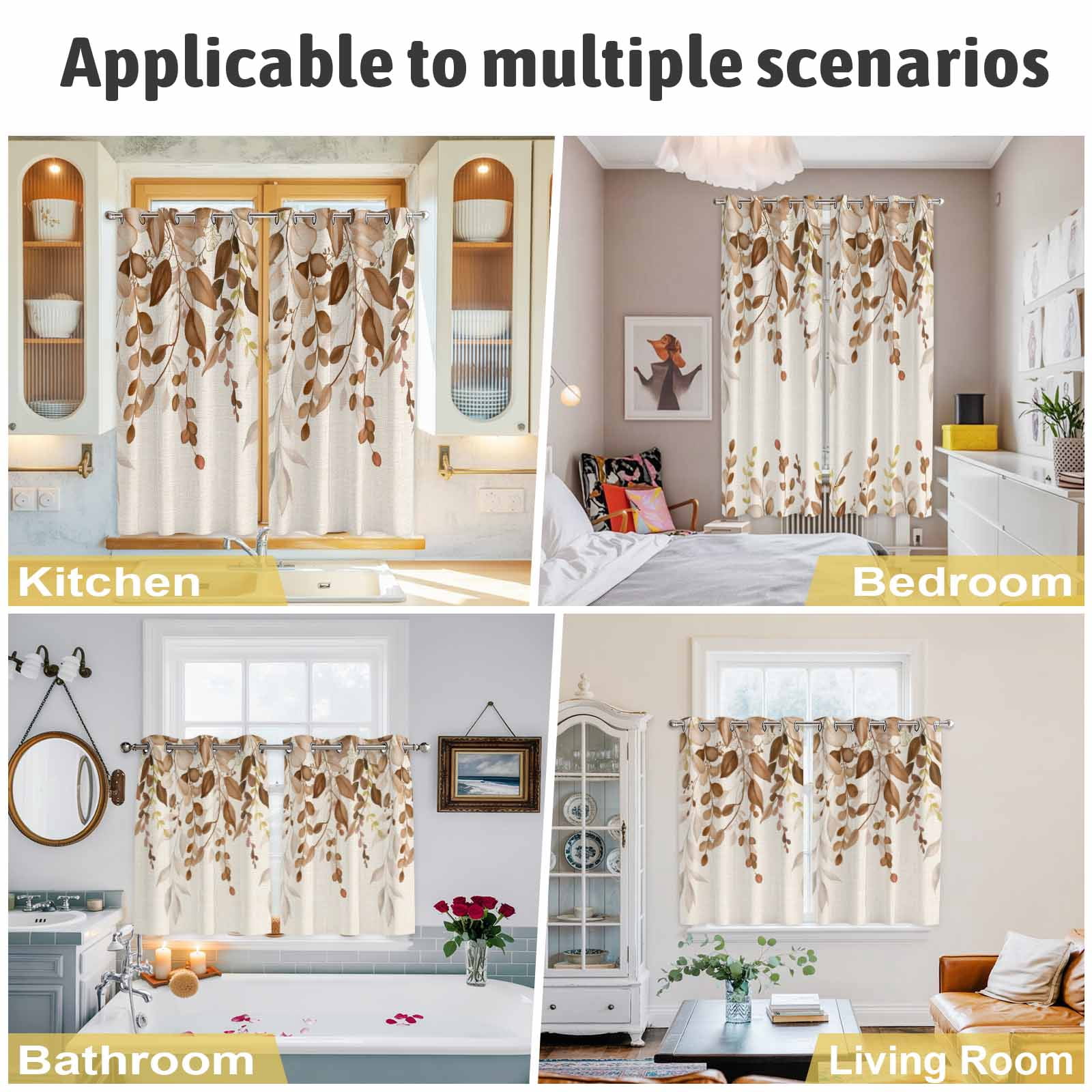 Curtains 84 Inches Long 2 Panels, Brown Orange Eucalyptus Grommets Window Treatment Curtain, Farmhouse Weeping Leaves Linen Thermal Curtains Drapes for Living Room/Bathroom