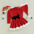 thumbnail image 5 of Hotiary Toddler Baby Girls Christmas Dress Velvet Santa Bow Dress with Hat Winter Xmas Party Holiday Dresses for 12M-5T, 5 of 8