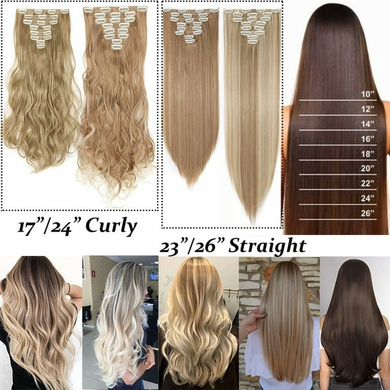 Benehair Clip in Hair Extensions Full Head Long Thick 8 Pieces Hair 18 Clips  Curly Wavy Straight Hairpieces 100% Real Natural as Human Best Hair Set  17'' Curly Dark Black 