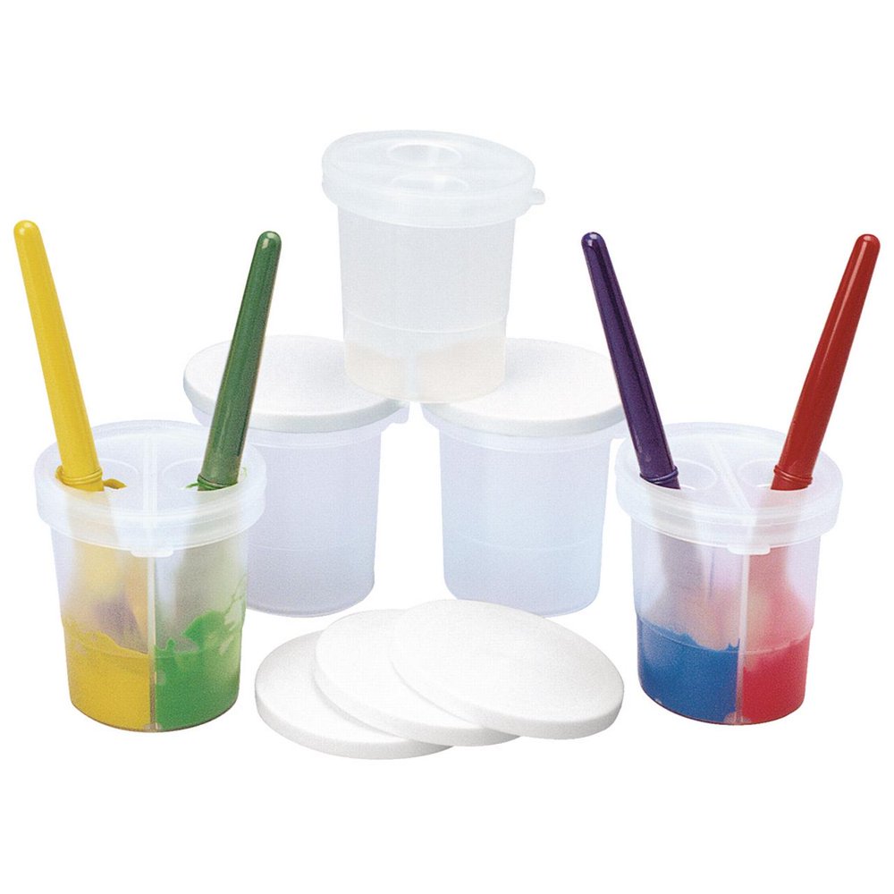 Colorations Spill Proof Paint Cups, Set of 5, 8 ounces, Divided Cups