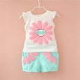 thumbnail image 2 of kpoplk Toddler Baby Girl Clothes 12M-5T Girls Spring Summer Outfit, Sleeveless Ruffle Bowknot Top + Floral Short 2 Piece Set Size 3-4 Years,Green, 2 of 5