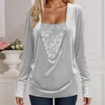 thumbnail image 2 of Womens Glitter Tops 2026 Spring Trendy Y2K Long Sleeve V Neck Loose Velvet Sequin Patchwork T Shirts Rave Outfit, 2 of 8