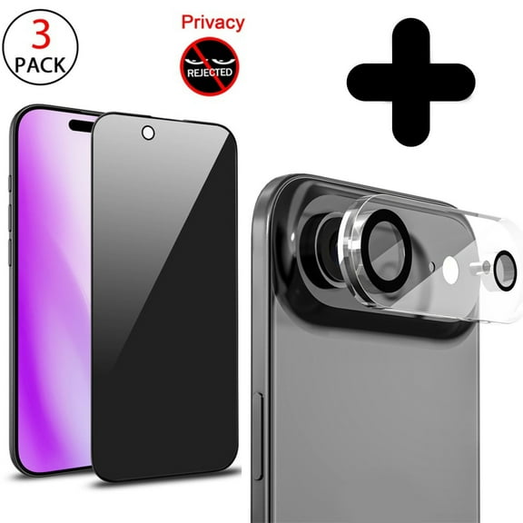 Complete Protection 4 Pack Bundle for iPhone 17 Air – Camera Lens Tempered Glass   3-Pack Privacy Full-Coverage Screen Protectors