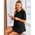 thumbnail image 4 of Ekouaer Women's Maternity Pajamas 2 Piece Outfits Short Sleeve Shirts and Lounge Shorts Sets Maternity Loungewear Mama Clothes Black M, 4 of 7