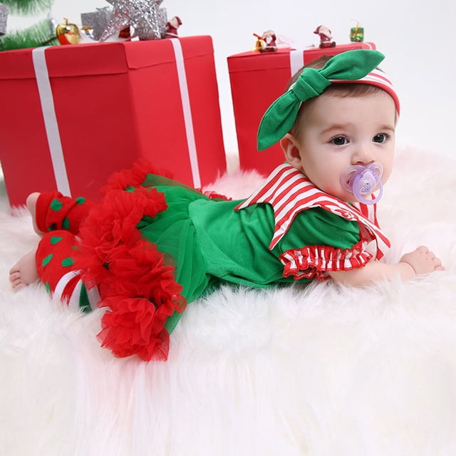 EGNMCR Robe pour Enfants, Robe à Manches Longues Col Rond Genou Haut Robe Bébé Fille Princesse Ensemble de Robes de Noël Trois Pièces Tenues pour Bébé