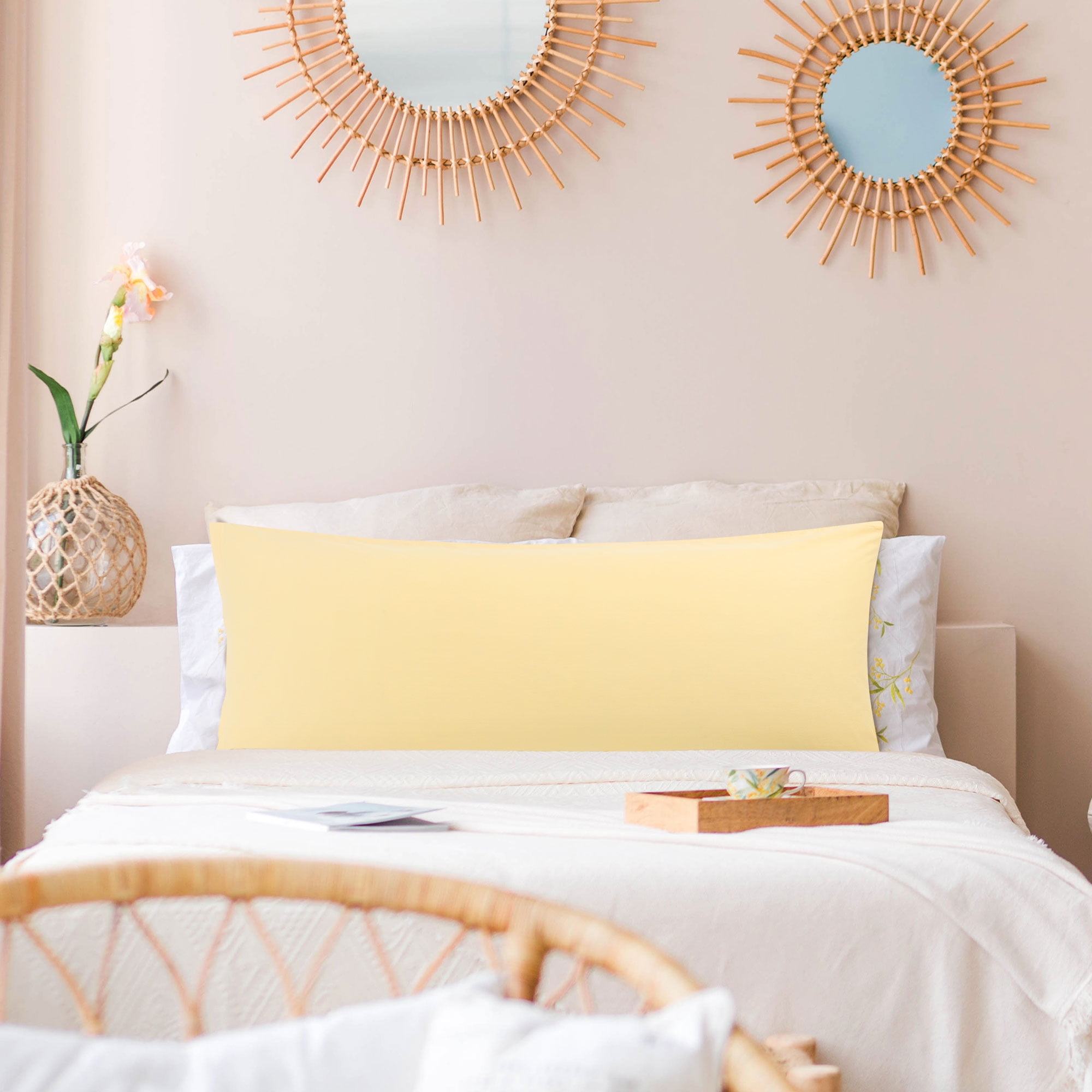 REGALWOVEN Zippered Body Pillow Cover Egyptian Cotton Pillowcases, Standard Apricot