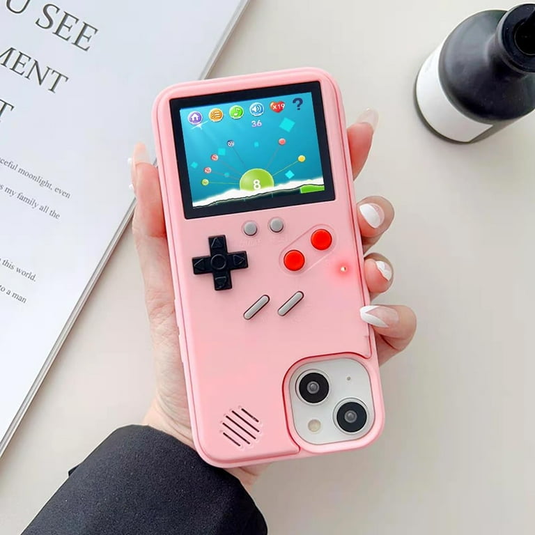 for iPhone 15 Pro Gameboy Case Pink for Woman, Retro Game Console