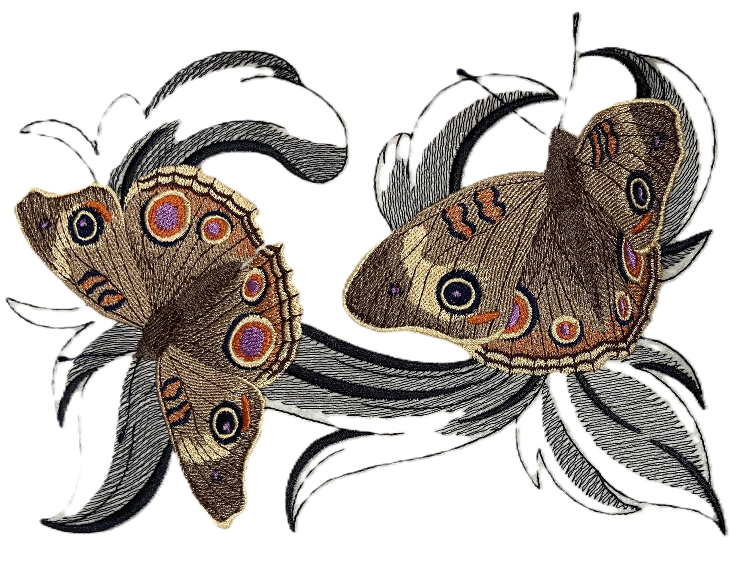 Beyondvision Custom Common Buckeye Butterflies with Baroque Embroidered Iron on/Sew Patch (5.87" x 8.28")