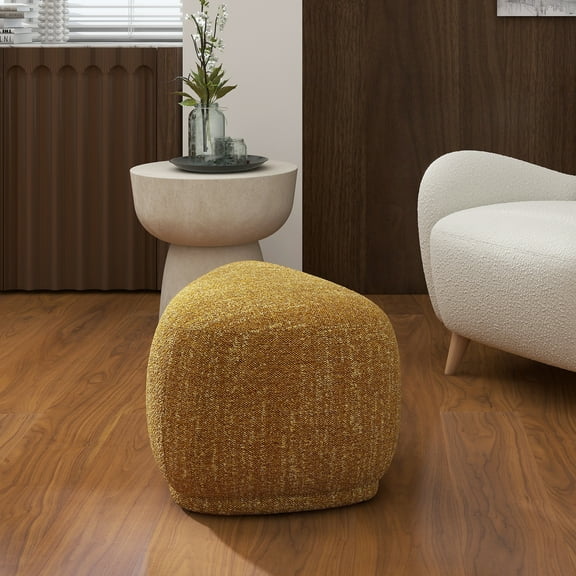 Jennifer Taylor Home Pebble 26" Rounded Triangle Cocktail Ottoman, Mustard Yellow Tweed