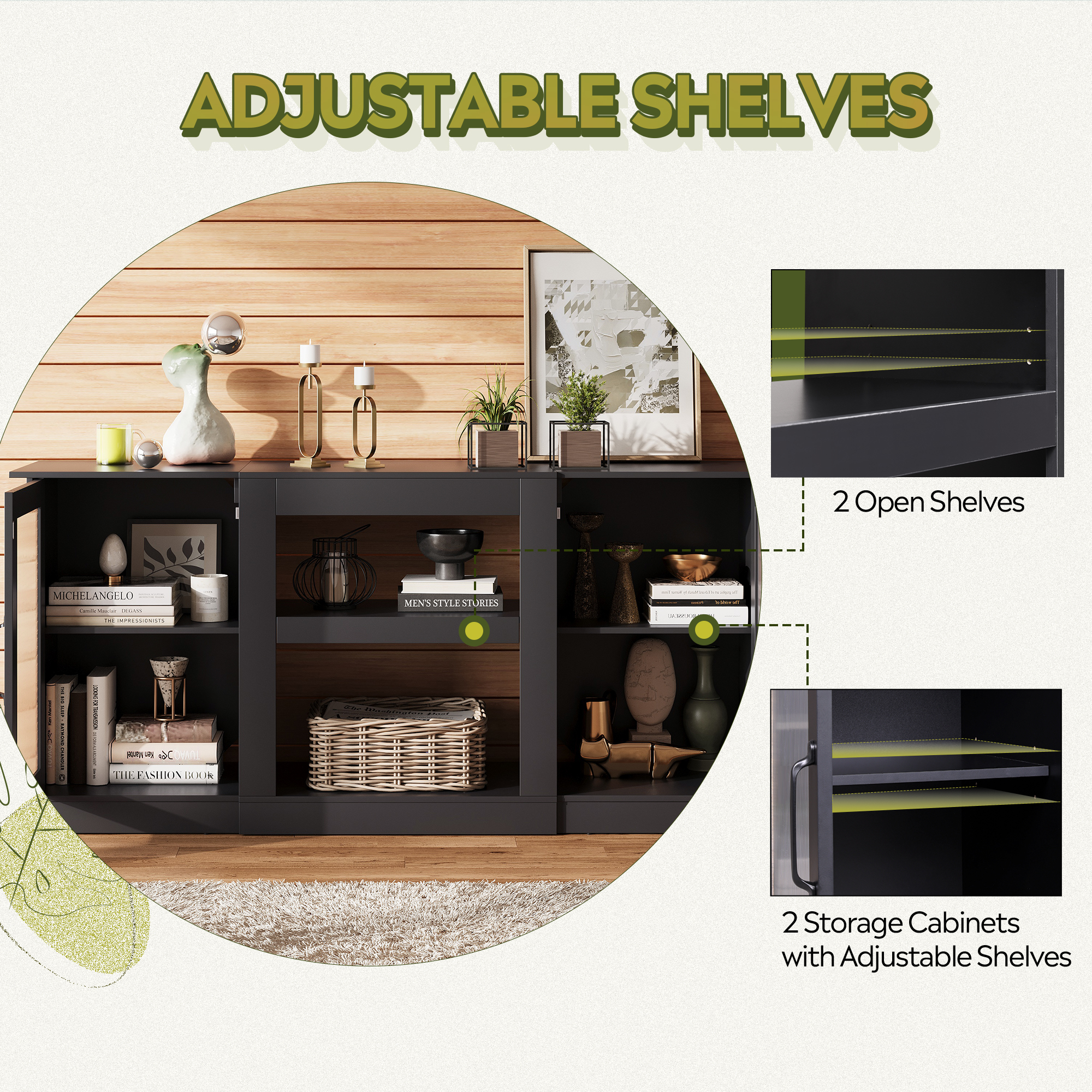 Galaxhero 65" Mid-Century TV Stand with Acrylic Doors, Black photo 4