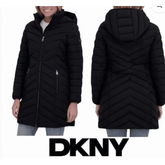 DKNY Women's Long Puffer Jacket with Detachable Hood, Wind & Water