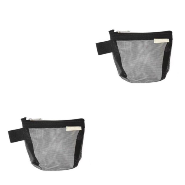 Injueey Bolsa de almacenamiento de malla de nylon transparente transpirable Clips de papel Monedas Abrazaderas Organizador Oficina Bolsas Negro 2piezas