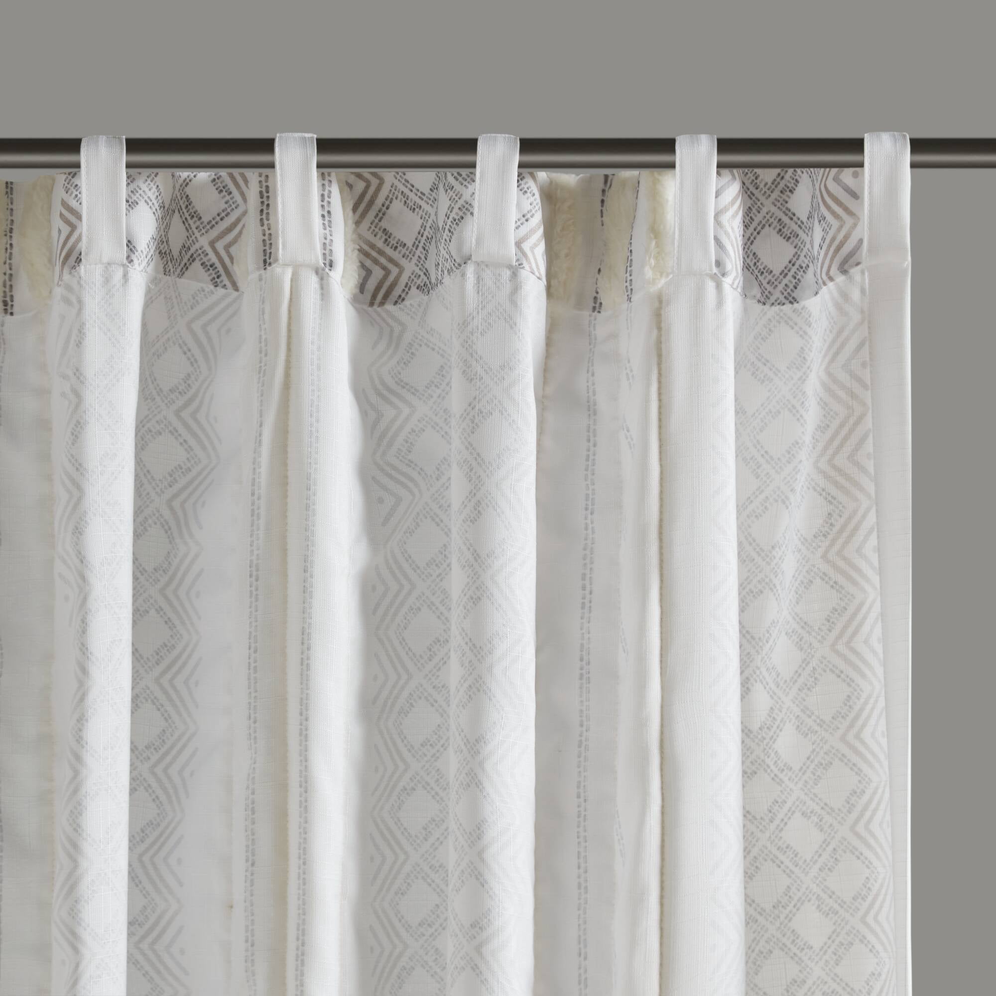 MAYEERTY 50x95" Poly Printed Curtain Panels (2-Pack) - Tufted Stripe, White/Taupe