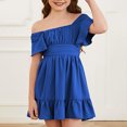 thumbnail image 4 of XASZHN Robes d'Été Décontractées pour Filles, Robe à Nouer dans le Dos, Taille 4-13 Ans, Bleu M/130, 4 of 9