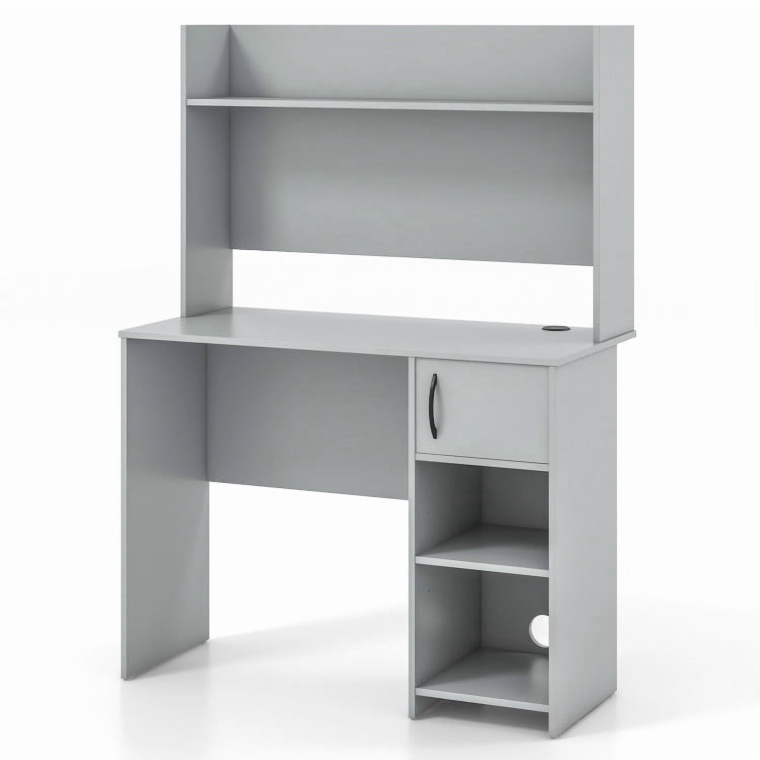 Spaco Home Office Desk with Raised Display Shelf and 2 Open Shelves-Gray, Office Desk, Gaming Computer Desks for Study,Working,Writing