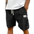 thumbnail image 2 of Nestiefly Mens Corduroy Shorts Casual Elastic Waist Drawstring Lightweight Summer Beach Shorts with Pockets Black 2XL, 2 of 4