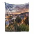 thumbnail image 1 of Prague Soft Flannel Fleece Throw Blanket, Valtava River During a Sunset in Czech Republic Landscape Illustration, Cozy Plush for Indoor and Outdoor Use, 50" x 70", Orange and Multicolor, by Ambesonne, 1 of 6