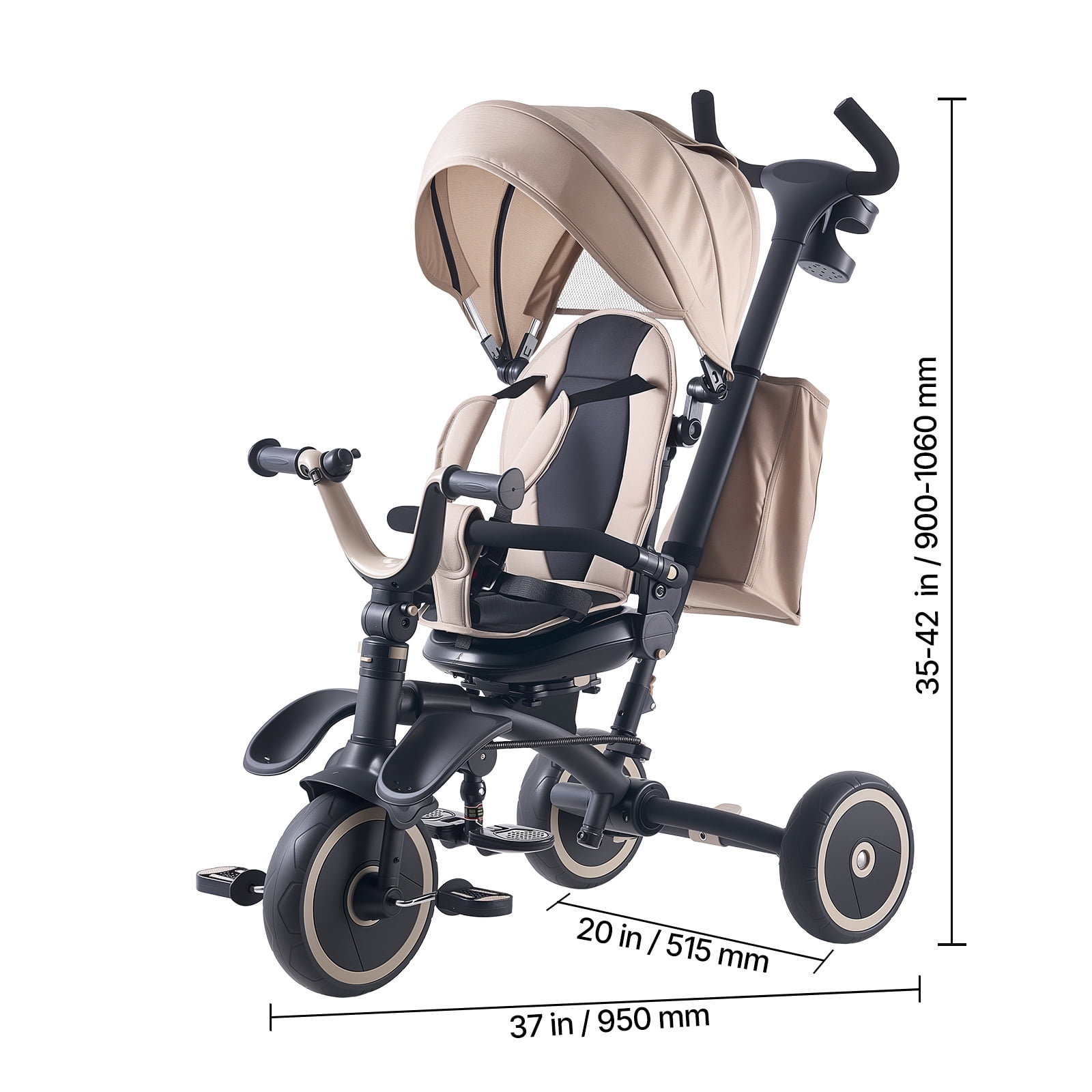 KFFKFF 7-in-1 Toddler Tricycle & Stroller for Ages 18 Months to 5 Years, Kids Trike with Push Handle, Adjustable Canopy, Rotating Seat, and Storage