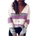 thumbnail image 2 of Qertyioot Chandails à Col en V pour Femmes Automne Hiver Pull Rayé à Boutons Tricoté, 2 of 6