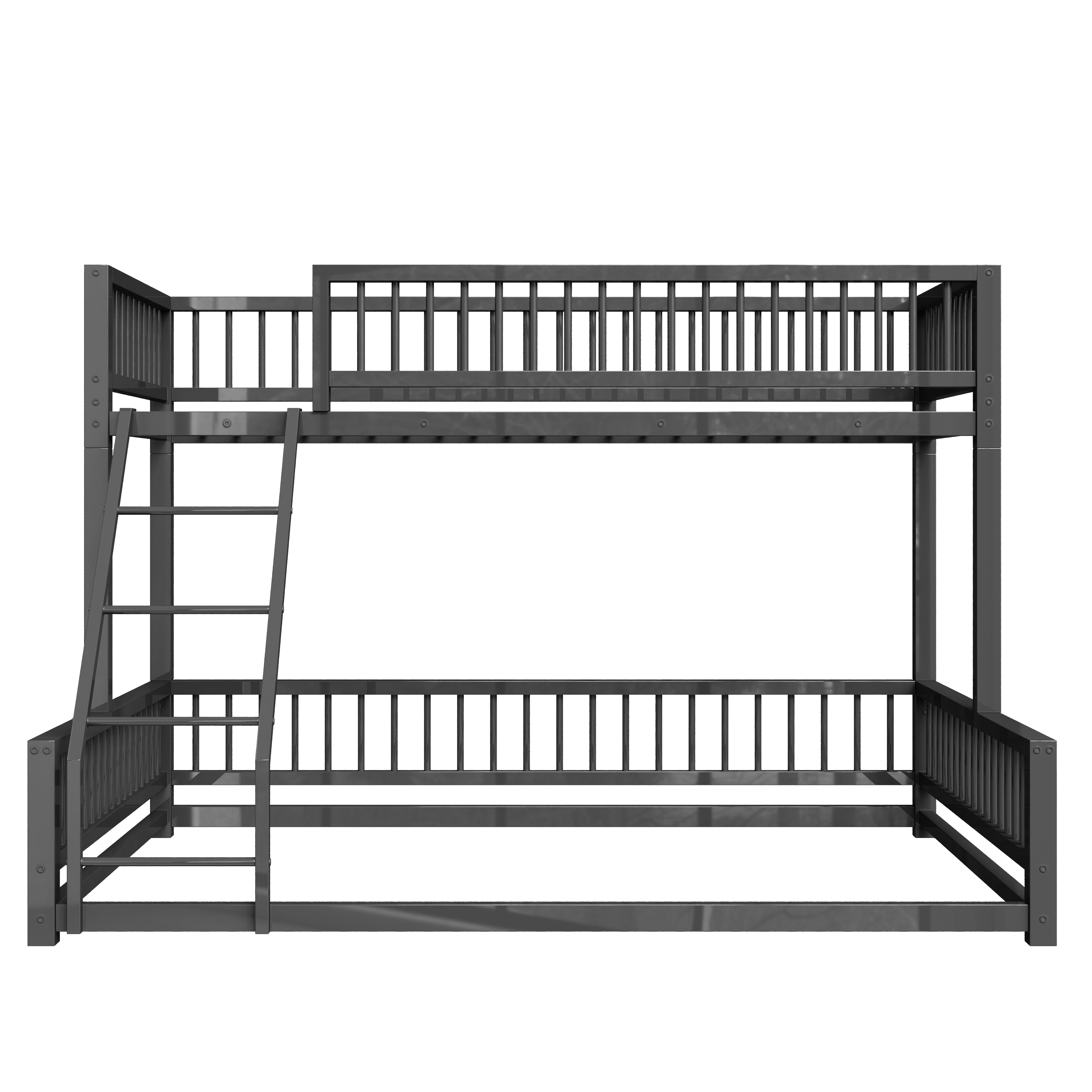 Leumius Twin XL over Queen Bunk Bed,Heavy Duty Metal Bunk Beds for Adults and Kids,Floor Bed Frame with Ladder and Safety Guardrails, Easy Assemble,Black