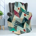thumbnail image 4 of Chevron Soft Flannel Fleece Throw Blanket, Chevron Patchwork with Vintage Line and Retro Button Forms, Cozy Plush for Indoor and Outdoor Use, 50" x 70", Multicolor, by Ambesonne, 4 of 5