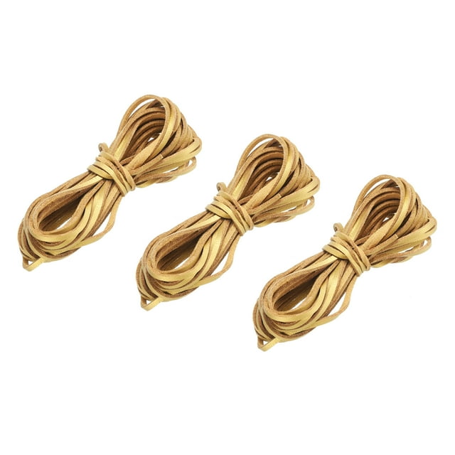 Unique Bargains 5.47 Yards 2.6mm Flat Leather Cord Suede String for DIY Crafts, Gold 3Pack
