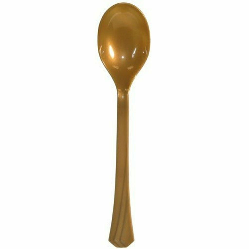 Disposable Reusable Plastic Table Spoon Heavy Weight Gold For Any