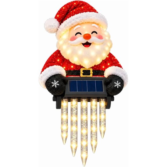 WinterGlow Santa Icicle Light Decor, Lighted Christmas Snowman Decoration with Winter Glow, Outdoor Holiday Decor for Porch, Front Entrance, Railing and Garden (santa-1pc)
