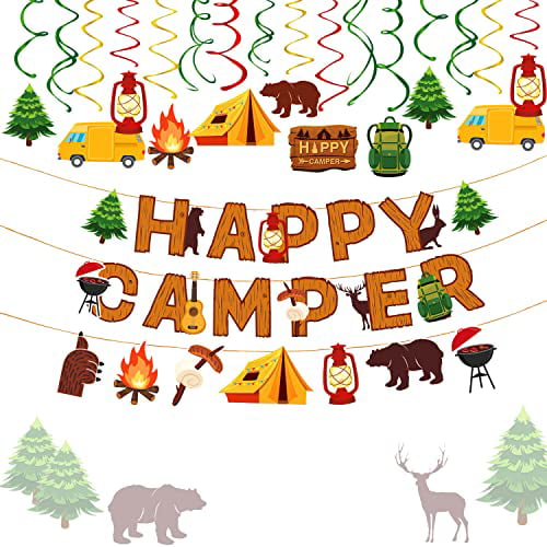 Set of 24 Camping Cupcake Toppers Camping Birthday Party Decor Woodlands Party Decor Happy Camper Party Decor Lumberjack Party Decor One Happy Camper Theme Birthday Picks Camp Party Decorations Tent Topper