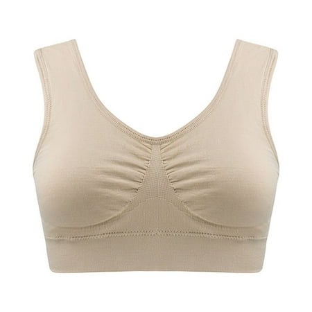 Yyeselk Womens Comfort Wireless Sports Bra Full-Coverage Wirefree T-Shirt Bra Soft Breathable Full Coverage Bra High Support Workout Yoga Bras Beige XL