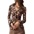 thumbnail image 2 of Women'S Long Sleeve Shirts Boho Floral Print Blouses Button Down V Neck Fitted Tops Black S, 2 of 8