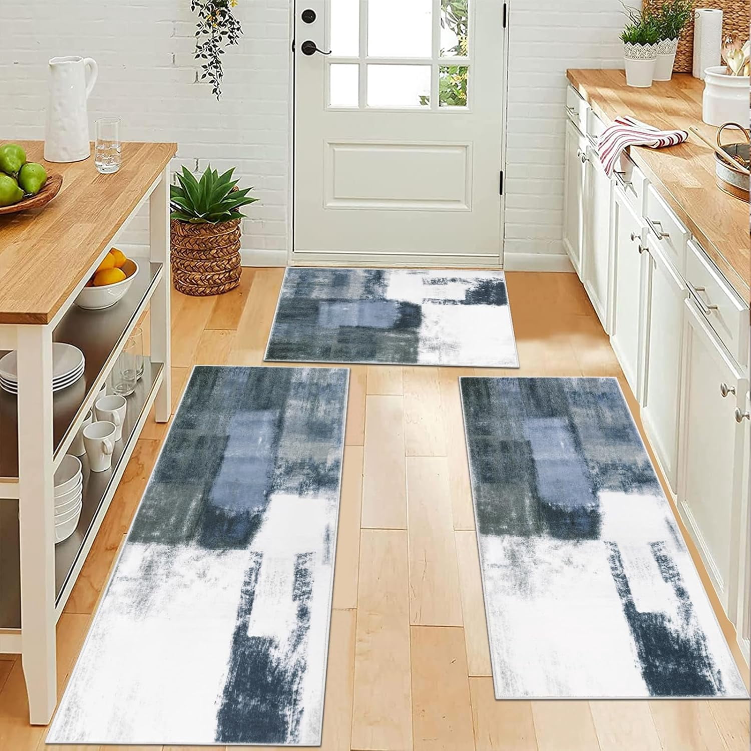 Farmhouse Kitchen Rugs Sets of 3, Kitchen Runner Rugs Non Slip Washable, Boho Kitchen Mats for Floor, Indoor Door Mat Entrance, Laundry Room Rug, Thick Kitchen Floor Mat Carpet