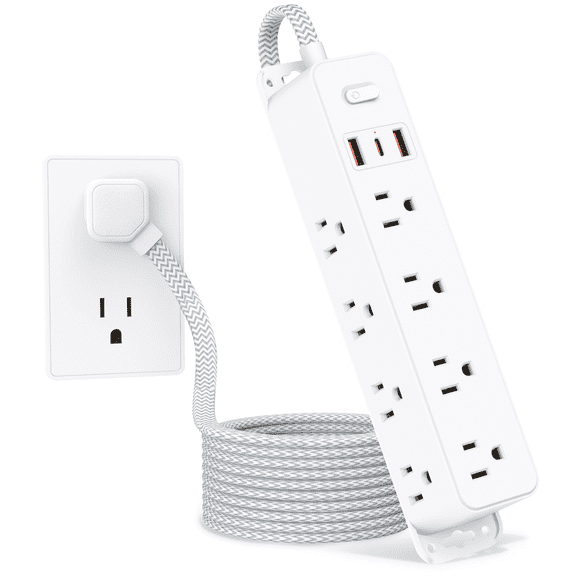 Comzon Surge Protector Power Strip - 6 Outlets, 2 USB Ports (2.4A), 10ft Cord, Rotating Flat Plug